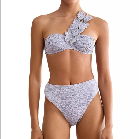PatBO Papillon Jacquard One Shoulder Bikini Top & High Waist Bikini Bottom (NWT) - Picture 1 of 8